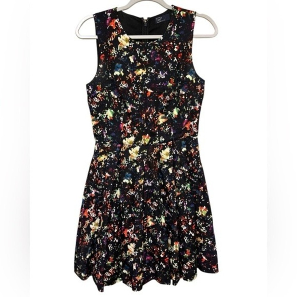 Gap Womens Fit and Flare Dress Black Multicolored Abstract‎ Size 2 Pocket
